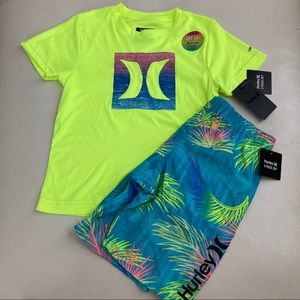 Hurley cute neon palm beach UPF50+ active shorts set 4061